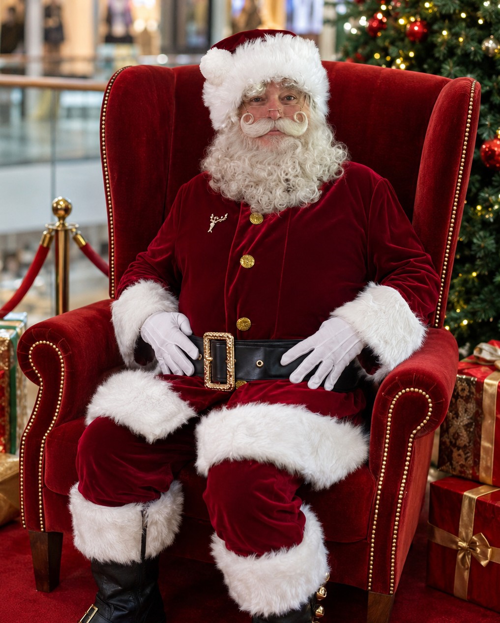 Père Noël traditionnel assis en costume rouge